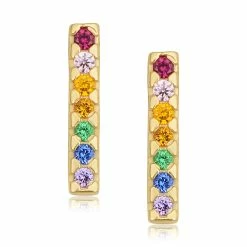 Fremada women 14k Yellow Gold Multi Color Cubic Zirconia Kaleidoscope Midi Stud Earrings
