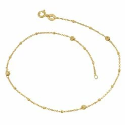 Fremada women 14k Yellow Gold Cube And Bead Station Anklet (10 inch)