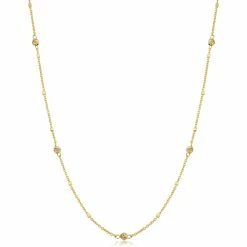 Fremada women 14k Yellow Gold Cube And Bead Station Necklace (18 inch)