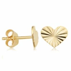 Fremada 14k Yellow Gold Diamond-Cut Heart Stud Earrings Minimalist Jewelry For Women