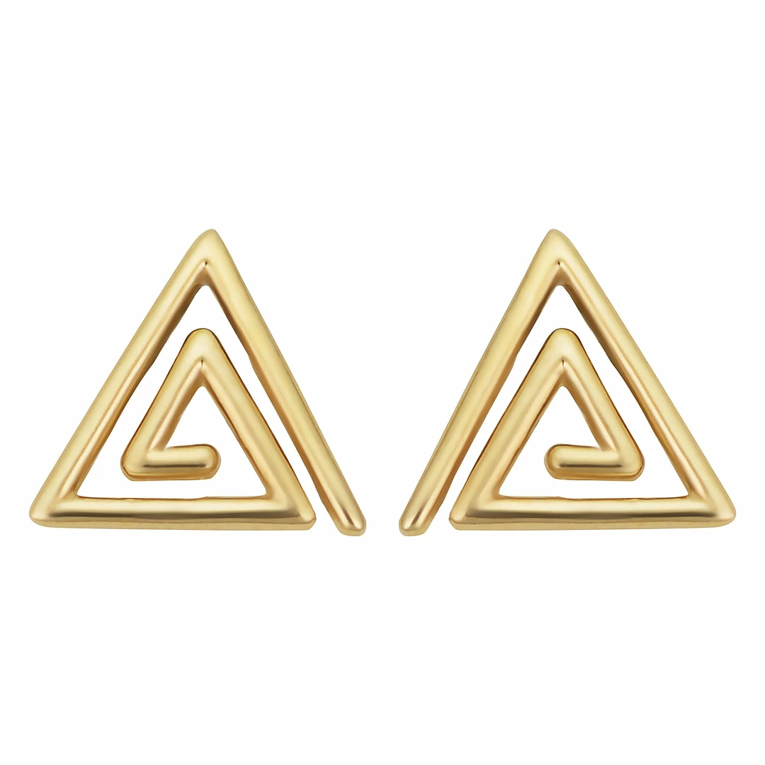 Fremada women 14k Yellow Gold Triangle Swirl Stud Earrings