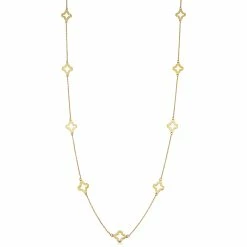 Fremada women 14k Yellow Gold Clover Flower Station Necklace (26 inch)
