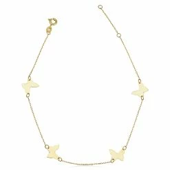 Fremada women 14k Yellow Gold Butterfly Station Anklet (adjusts to 9 or 10 inch)