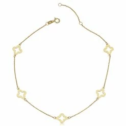 Fremada women 14k Yellow Gold Clover Flower Station Anklet (adjusts to 9 or 10 inch)
