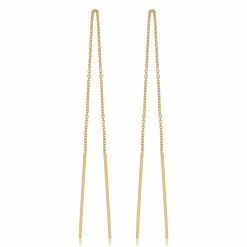 Fremada women 14k Yellow Gold Bar Threader Earrings