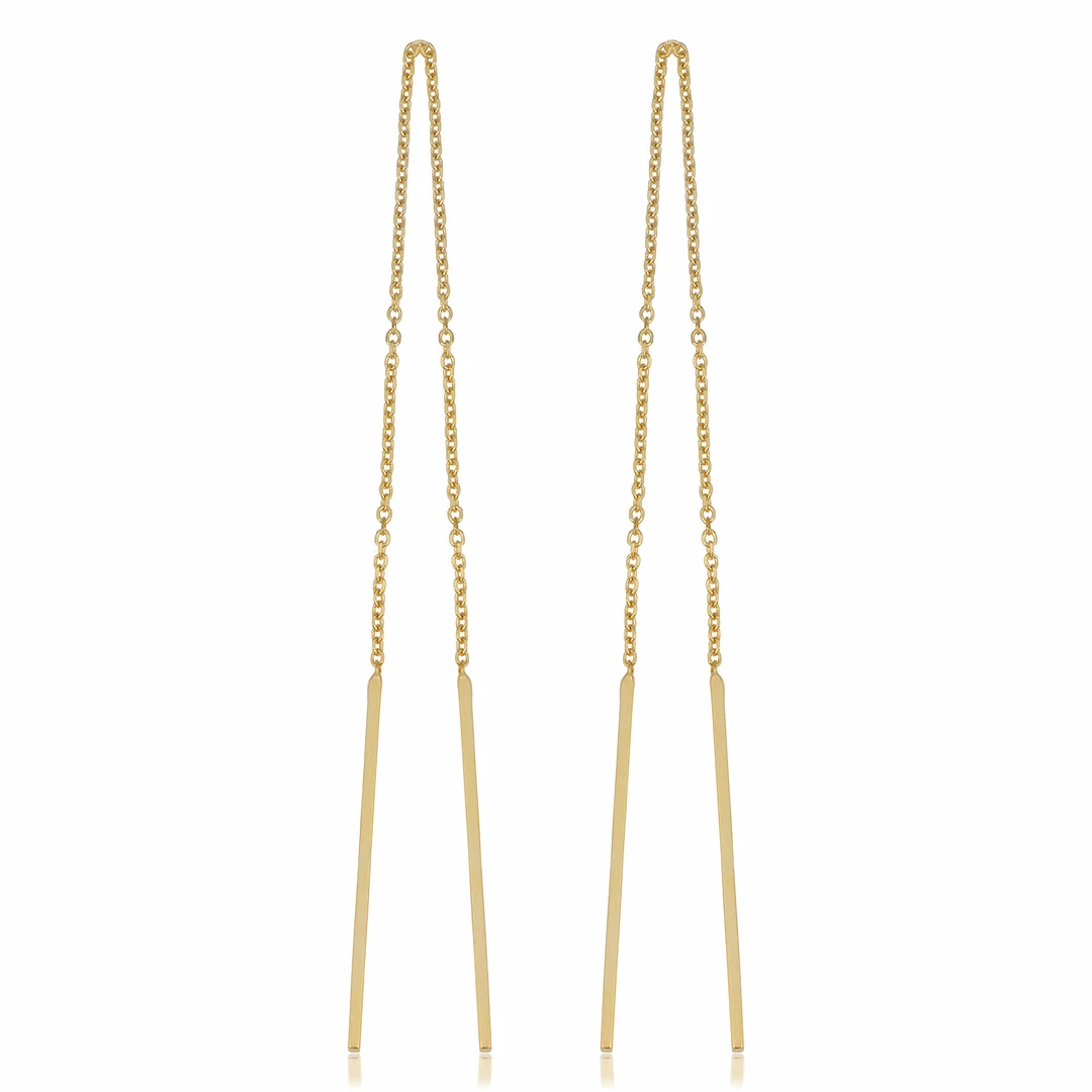 Fremada women 14k Yellow Gold Bar Threader Earrings