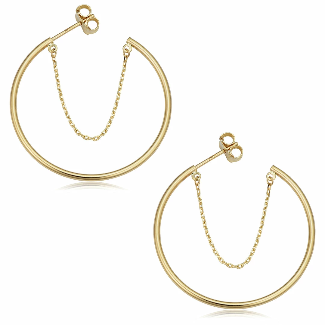 Fremada women 14k Yellow Gold Open Hoop Chain Earrings