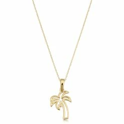 Fremada 14k Yellow Gold Small Coconut Tree Palm Tree Pendant Rope Chain Necklace For Women (18 inch)
