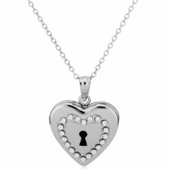 Fremada women Sterling Silver With Crystals Keyhole Heart Locket Pendant Necklace (18 inch)