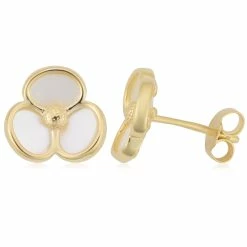 Fremada women 14k Yellow Gold Mother of Pearl Flower Earrings