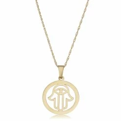 Fremada women 14k Yellow Gold Hamsa Pendant Necklace (18 inch)