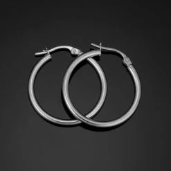Fremada women 14k White Gold Hoop Earrings (2x20 mm)